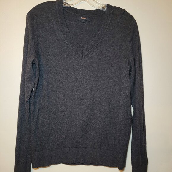 Quince V neck Sweater Grey Woman's Medium 3% Cashmere - Picture 1 of 6